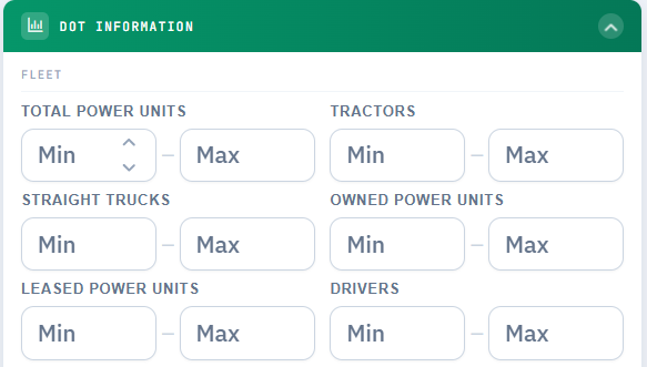 DOT Information fleet filter panel